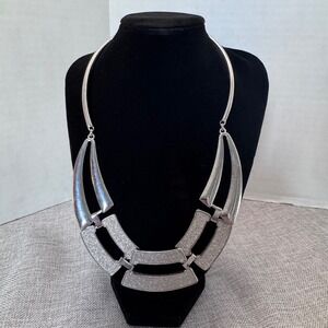 Statement Necklace Silver‎ Tone Collar Bib Chunky Adjustable Chain